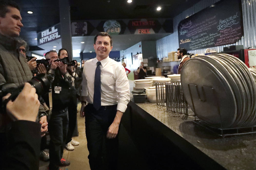 Democratic presidential candidate former South Bend, Ind., Mayor Pete Buttigieg arrives at Comm ...
