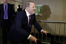Harvey Weinstein arrives at court for his rape trial, in New York, Tuesday, Feb. 4, 2020. (AP P ...