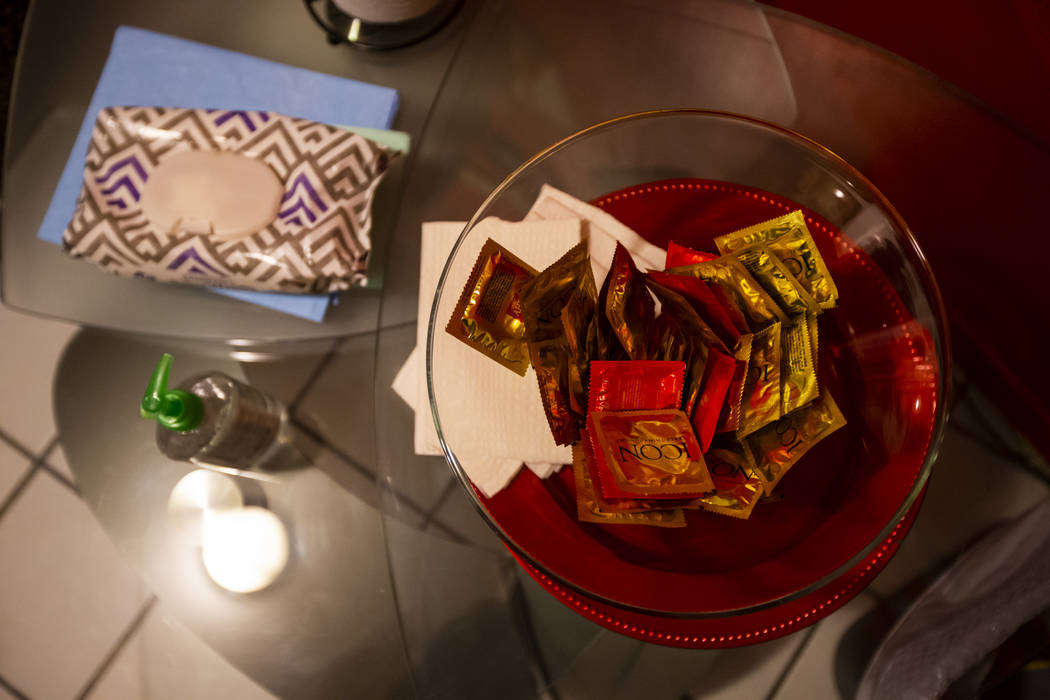 Condoms and more available in a room at The Studios, a fluid lifestyles learning center, in Las ...