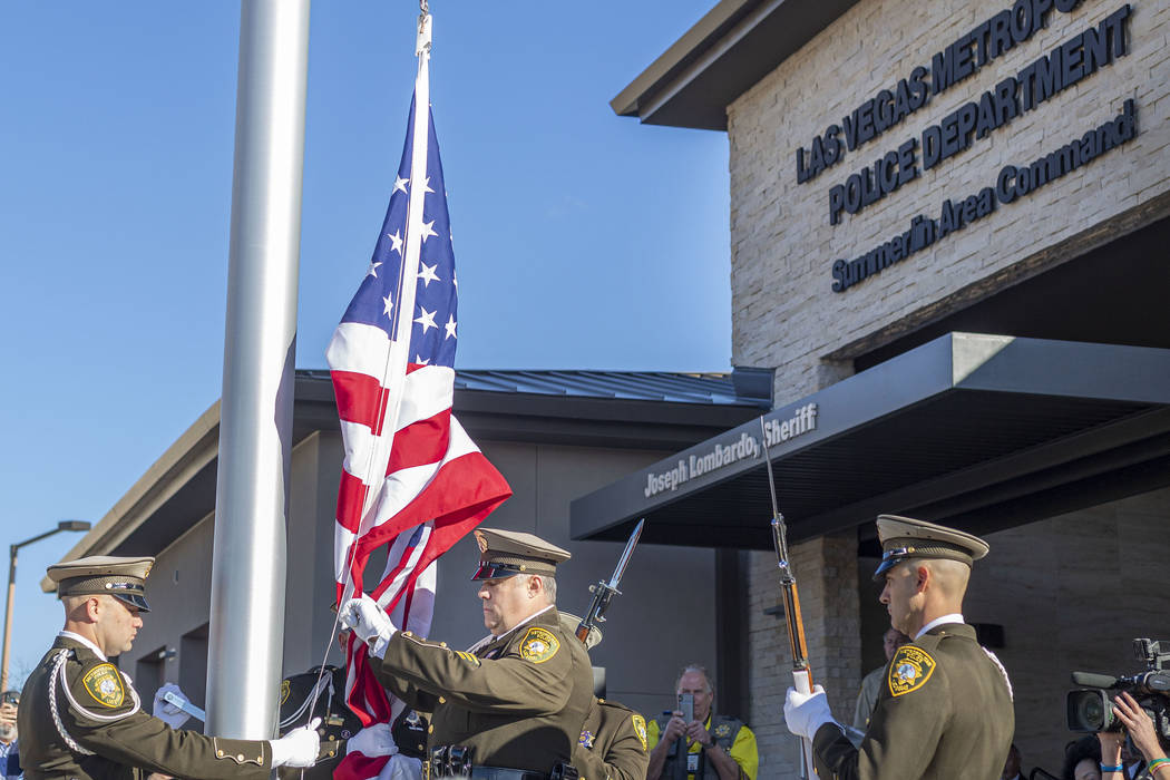 An American flag is raised during the official opening ceremony and ribbon cutting for the new ...