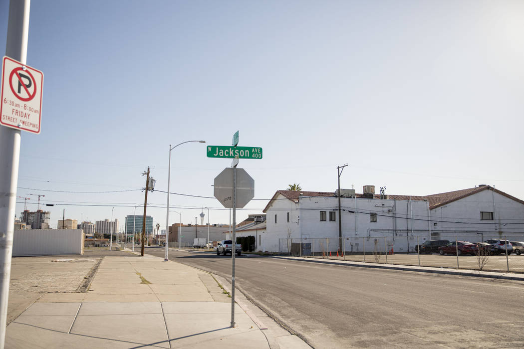 West Jackson Ave. and North East Street signs in West Las Vegas on Thursday, Feb. 20, 2020. (El ...