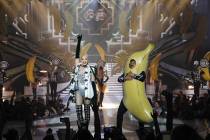 Gwen Stefani and Guillermo Rodriguez (in banana suit) are shown at Zappos Theater on Saturday, ...