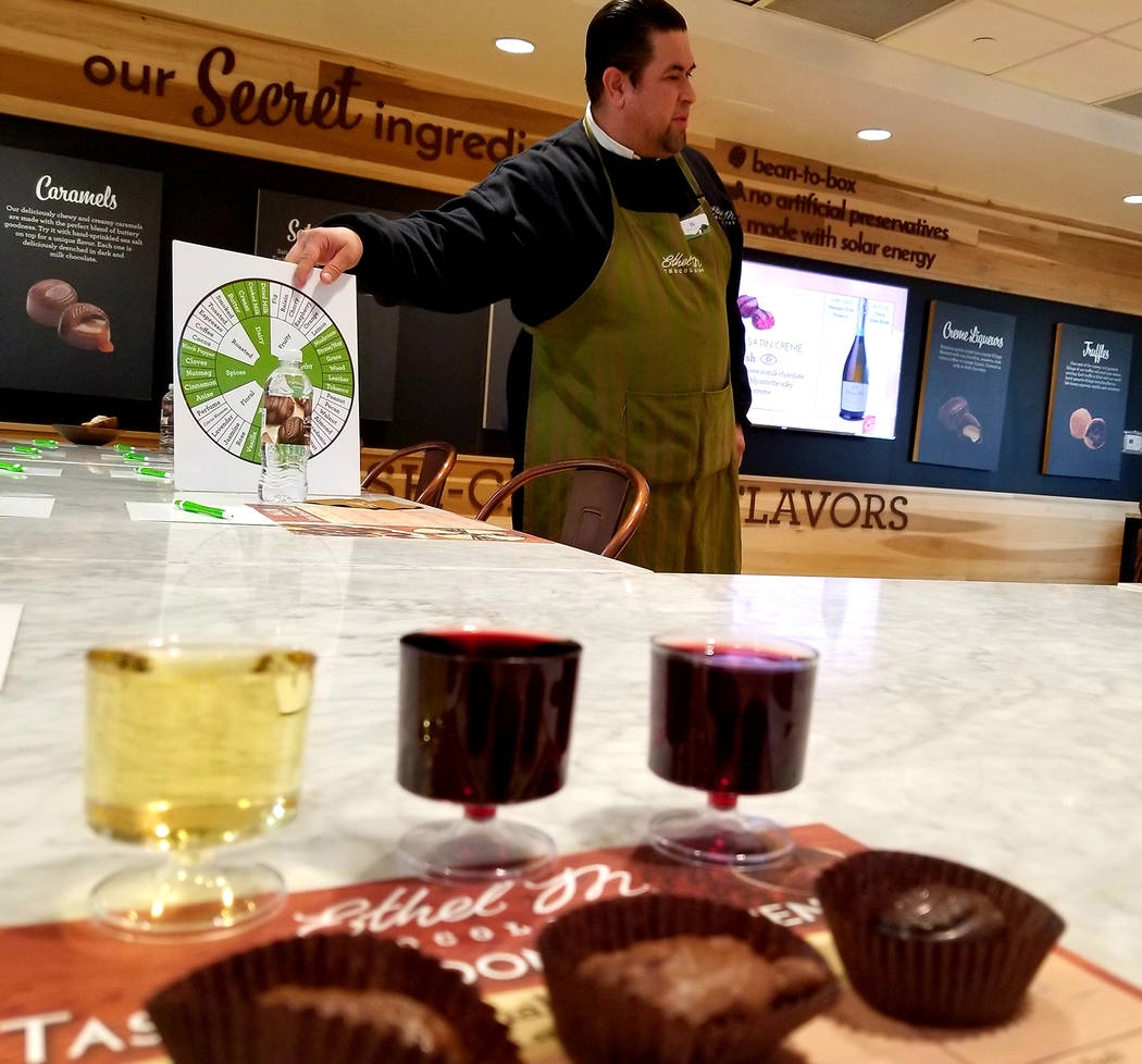 With help from a flavor-profile wheel, Chocolatier Vic Bernabe guides a recent audience through ...