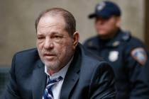 Harvey Weinstein departs a Manhattan courthouse for his rape trial, Wednesday, Feb. 5, 2020, in ...