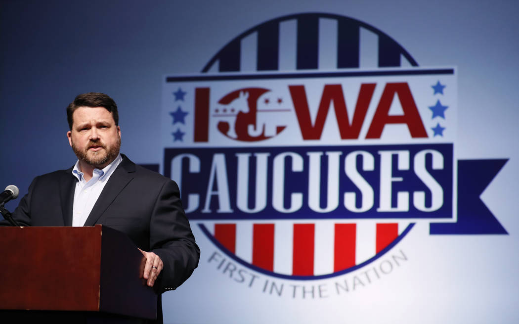 Iowa Democratic Party chairman Troy Price speaks about the delay in Iowa caucus results Tuesday ...