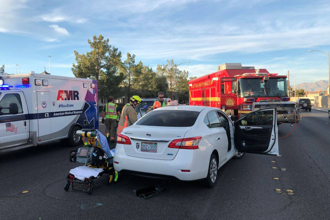 One person was injured in a two-vehicle crash Thursday, Feb. 6, 2020, on North Rainbow Boulevar ...