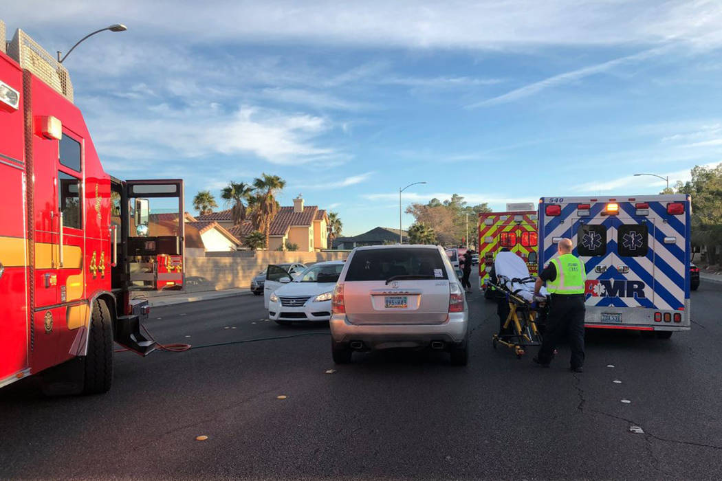 One person was injured in a two-vehicle crash Thursday, Feb. 6, 2020, on North Rainbow Boulevar ...