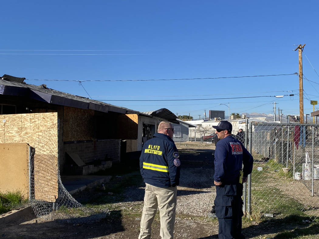Fire inspectors at the scene of a fatal fire on Friday, Feb. 7, 2020, at 2511 McCarran St. in N ...
