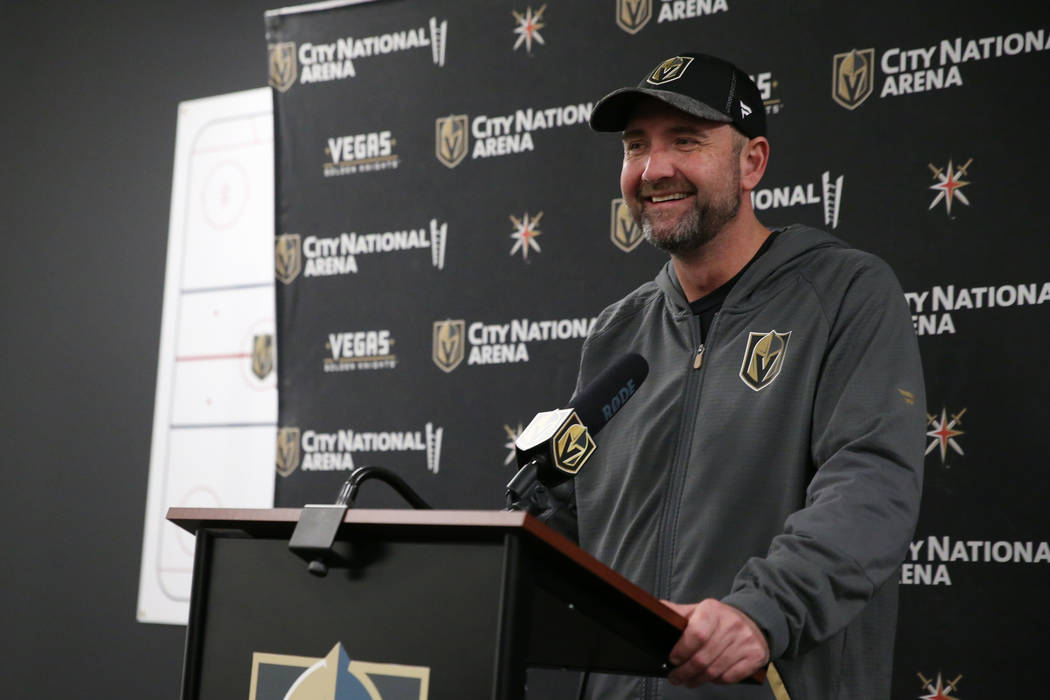 Vegas Golden Knights head coach Peter DeBoer during a press conference at City National Arena i ...