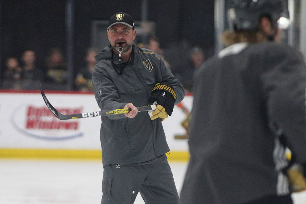 Vegas Golden Knights head coach Peter DeBoer during a team practice at City National Arena in L ...