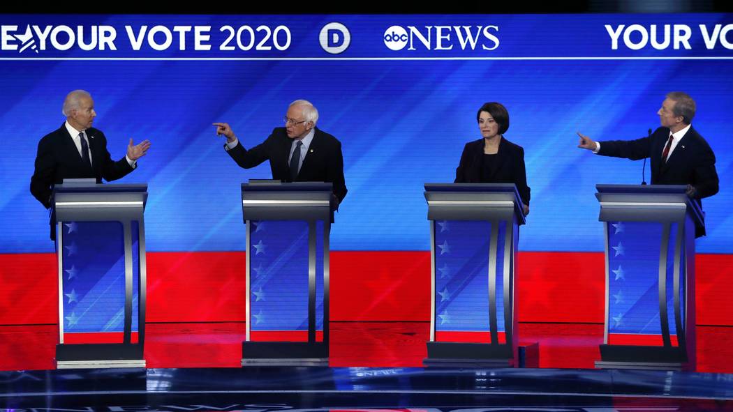 From left, Democratic presidential candidates former Vice President Joe Biden, Sen. Bernie Sand ...