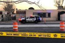 Police investigate a shooting near Cheyenne Avenue and Michael Way on Saturday, Feb. 8, 2019. ( ...
