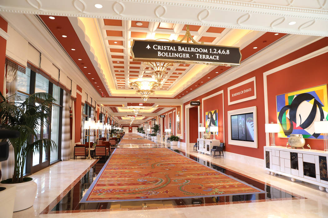 A conference room hallway is lined with art the Wynn Las Vegas Conference Center on Monday, Feb ...