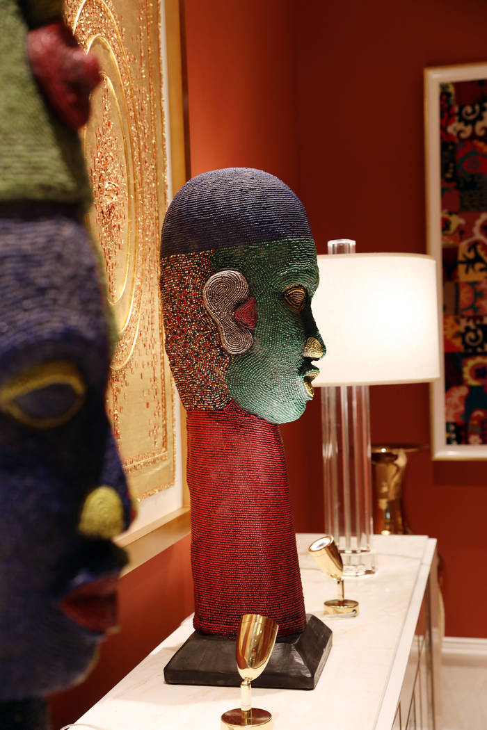 Beaded sculptors and hand-sewn tapestries are seen in the Wynn Las Vegas Conference Center on M ...