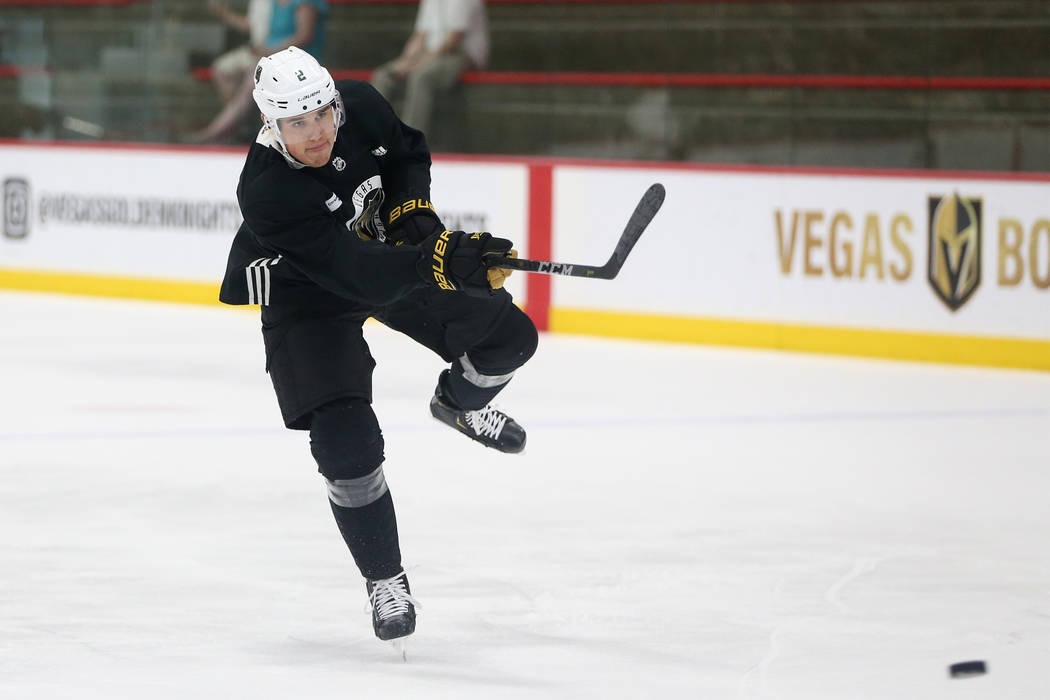 Vegas Golden Knights defenseman Zach Whitecloud (2) during a team practice at City National Are ...