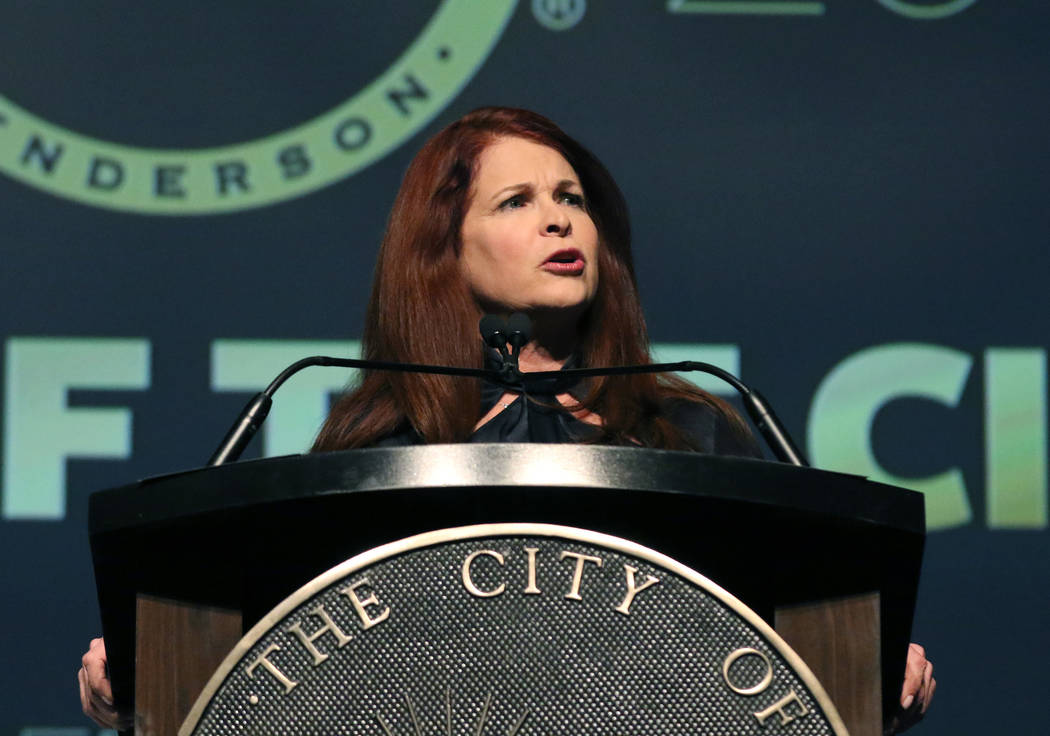 Henderson Mayor Debra March gives her annual State of the City Address on Thursday, Feb. 13, 20 ...