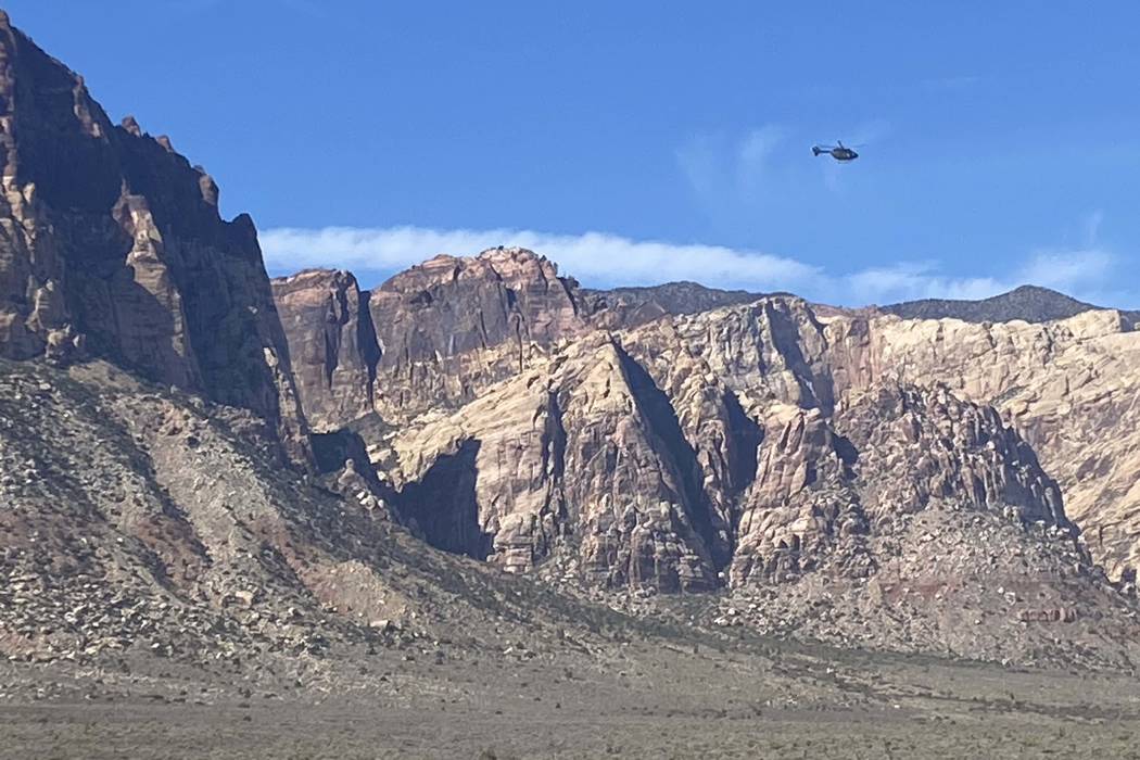 A helicopter above Red Rock Canyon searching for missing hiker Ronnie Lucas on Tuesday, Feb. 11 ...