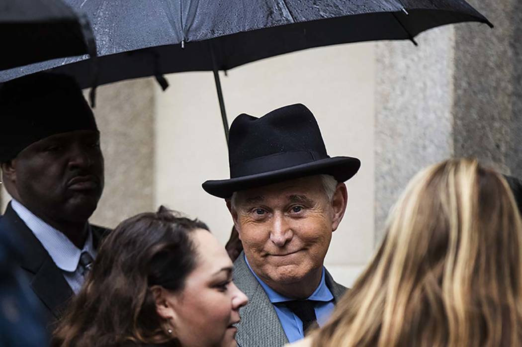 In this Nov. 12, 2019 file photo, Roger Stone, a longtime Republican provocateur and former con ...