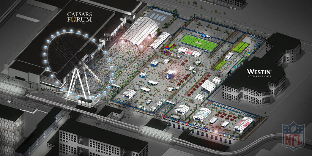 A rendering of the fan experience area located between Caesars Forum and the Westin during the ...