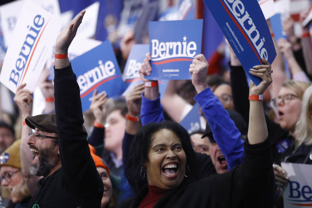 Supporters cheer at a primary night election rally for Democratic presidential candidate Sen. B ...