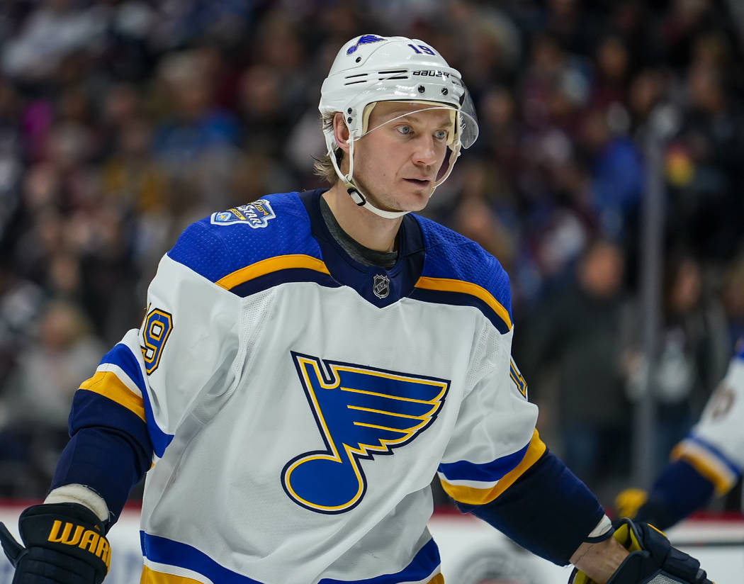 FILE - In this Jan. 2, 2020 file photo St. Louis Blues defenseman Jay Bouwmeester skates agains ...