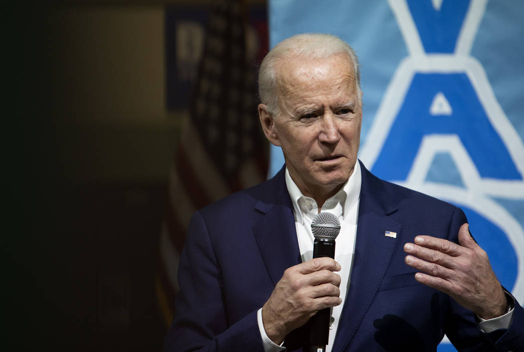 Presidential candidate Joe Biden speaks at a campaign event at Rancho High School on Saturday, ...