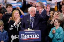 Democratic presidential candidate Sen. Bernie Sanders, I-Vt., speaks to supporters at a primary ...
