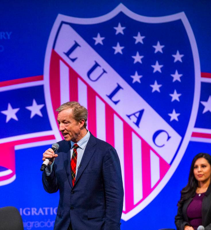 Businessman Tom Steyer speaks to the audience during the League of United Latin American Citize ...