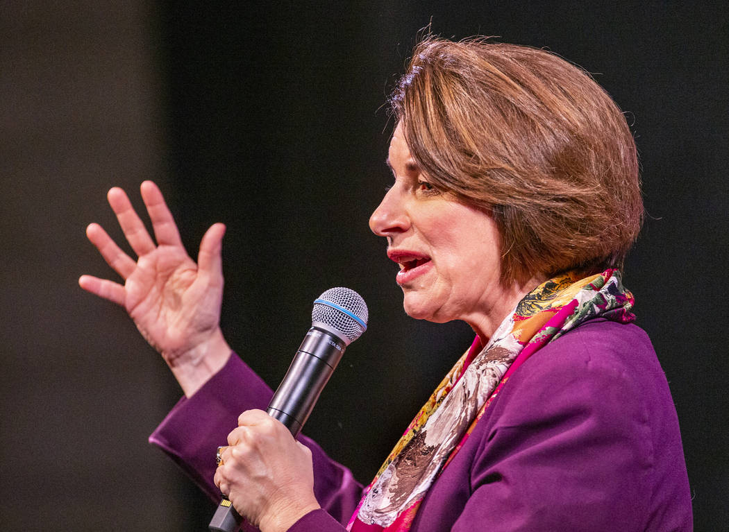 Sen. Amy Klobuchar, D-Minn., answers questions from the audience during the League of United La ...