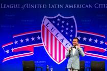 Joel Lehi for the League of United Latin American Citizens speaks during the opening of the Pre ...