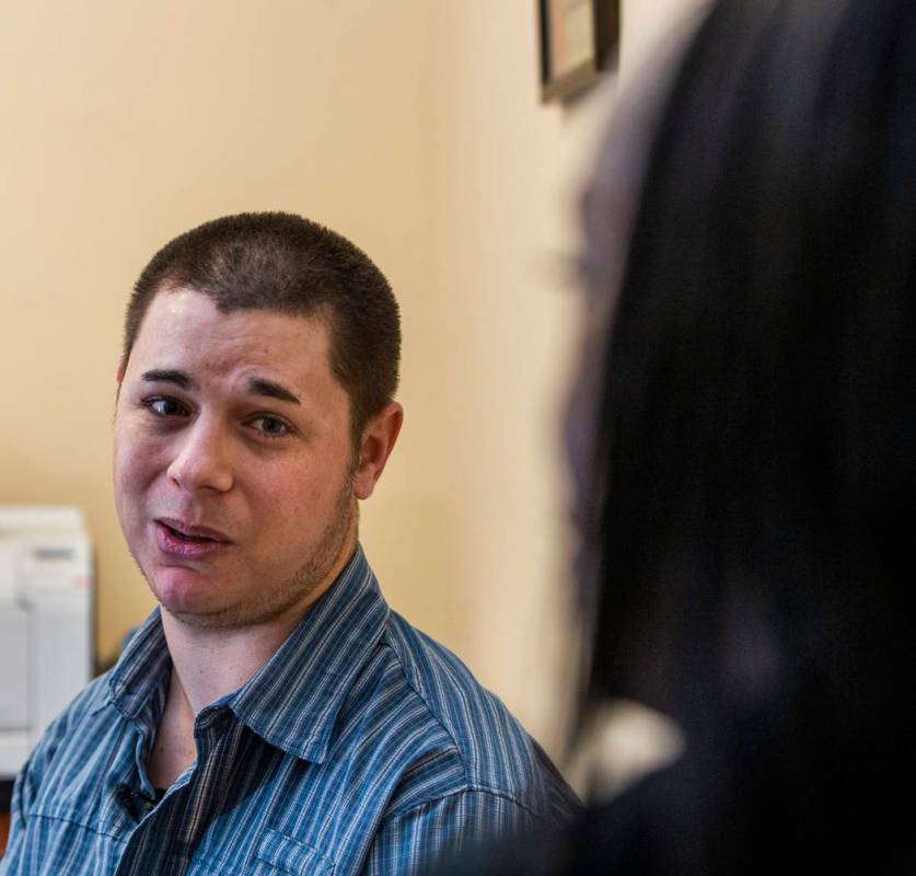 Joshua Domsky talks with counselor Kairo Henderson about the progress he has made as a patient ...