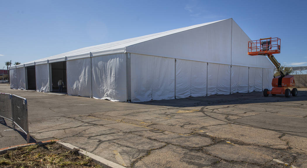 A tent erected in the parking lot at the Adelson Clinic for Drug Abuse Treatment & Research wil ...