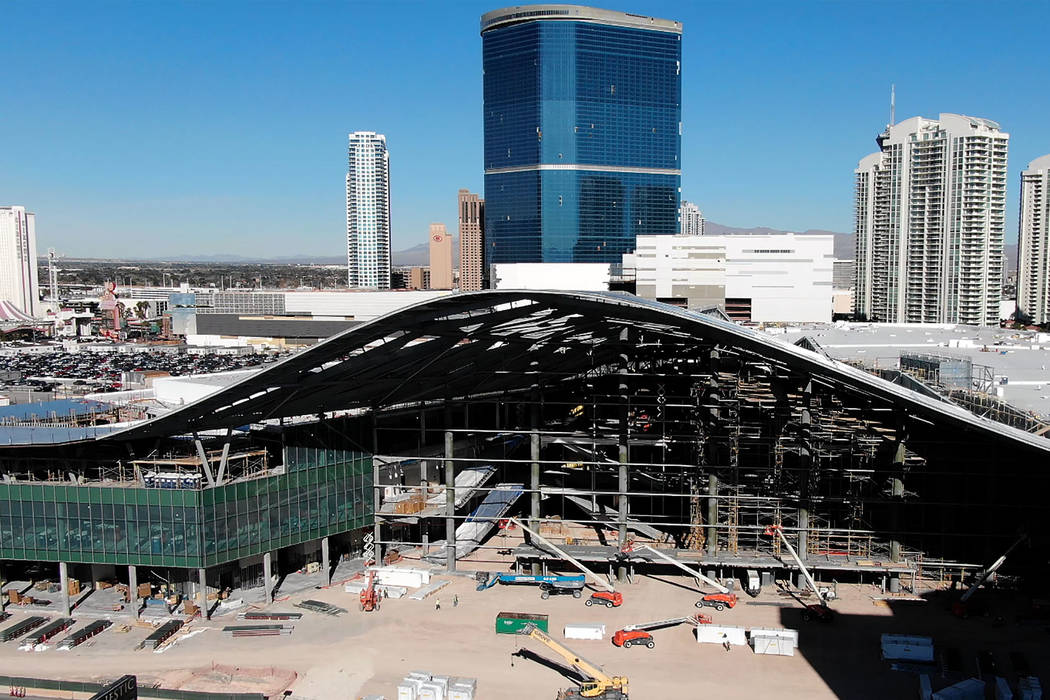 An aerial view of the Las Vegas Convention Center expansion under construction on Tuesday, Dece ...
