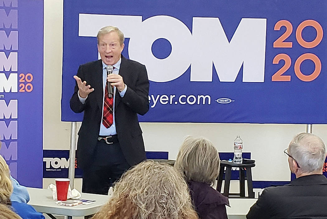 Democratic presidential candidate Tom Steyer answers a question during a discussion with the Le ...