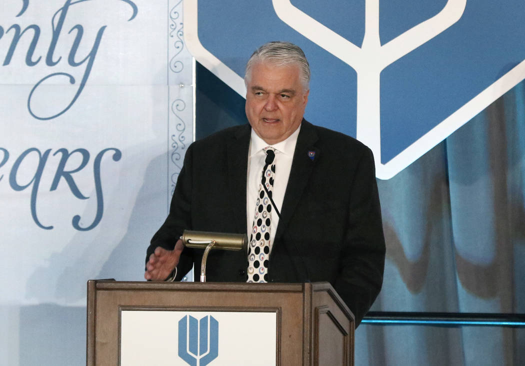 Gov. Steve Sisolak speaks during the 20th anniversary luncheon for the Adelson Clinic for Drug ...