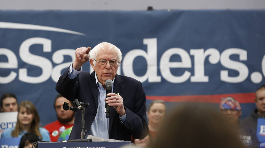 Democratic presidential candidate Sen. Bernie Sanders I-Vt., speaks at a campaign event in Cars ...