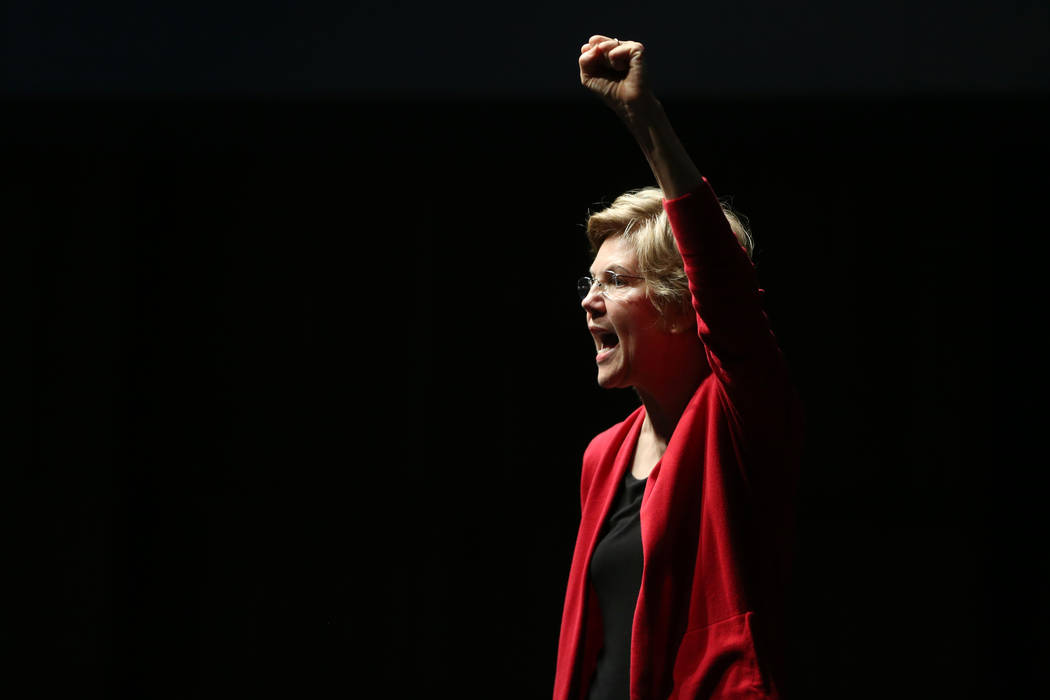 Democratic Presidential Candidate Elizabeth Warren speaks during a campaign rally at Centennial ...