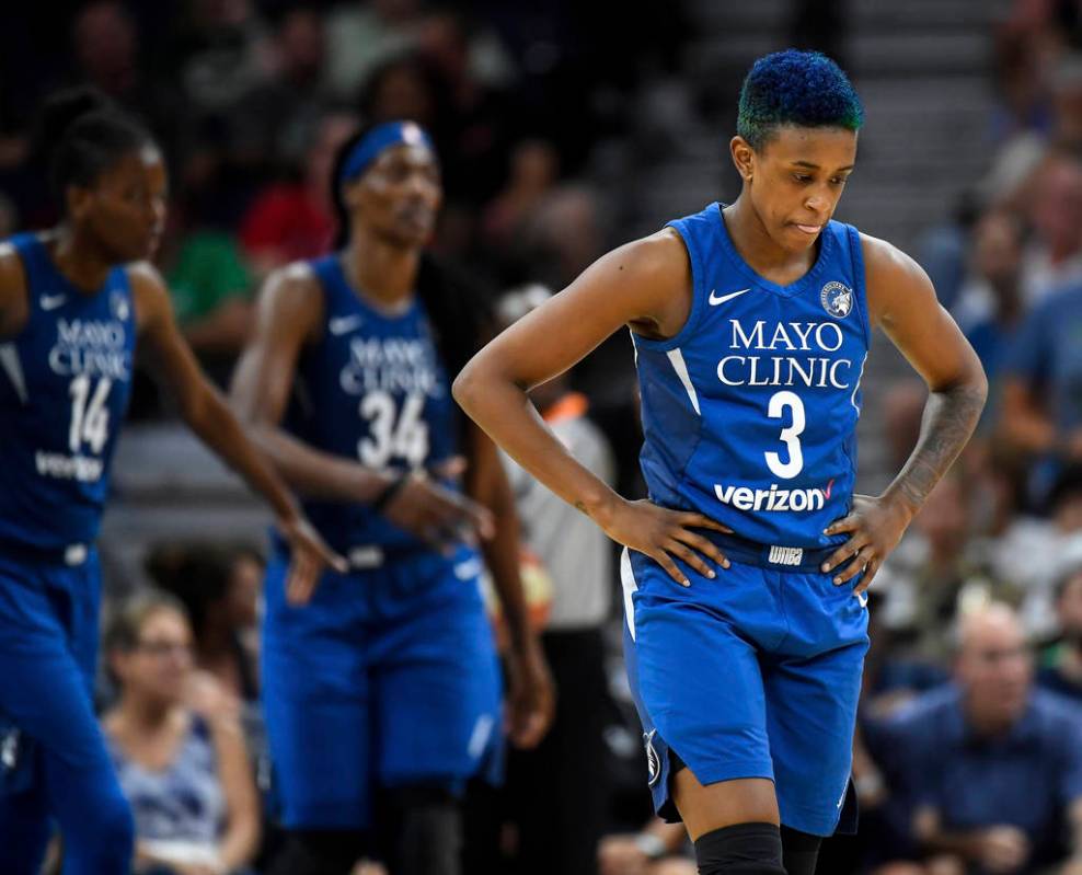 Danielle Robinson (3), seen as a member of the Minnesota Lynx in a July 2018 games against Las ...
