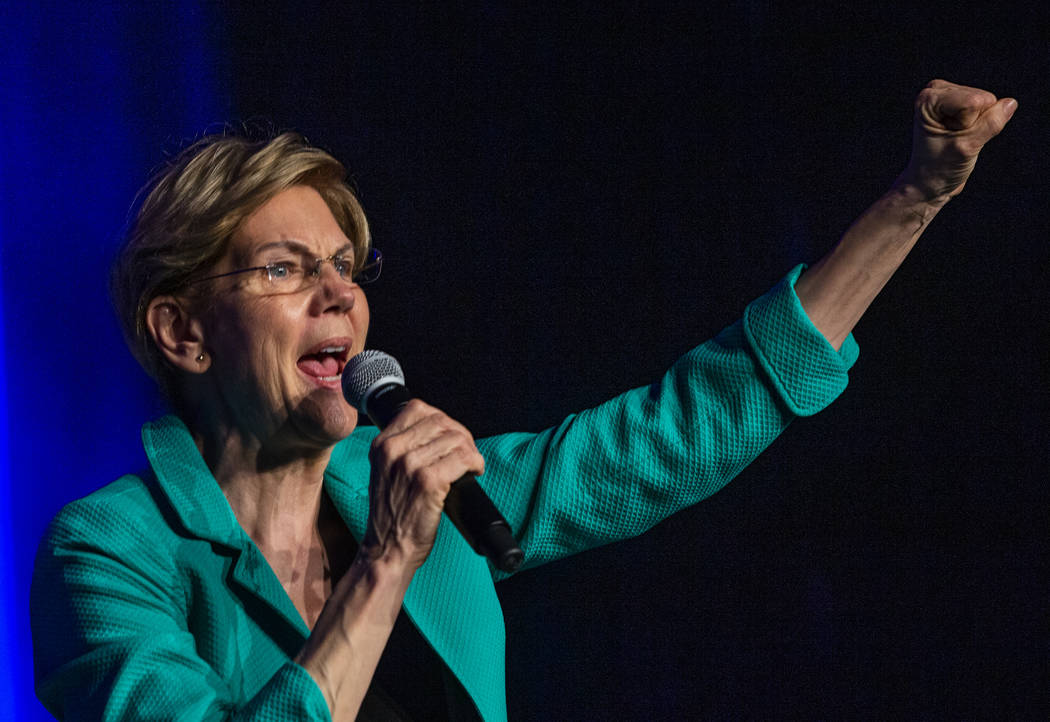 Sen. Elizabeth Warren, D-Mass., speaks on voting power during the Clark County Democrats Kick O ...