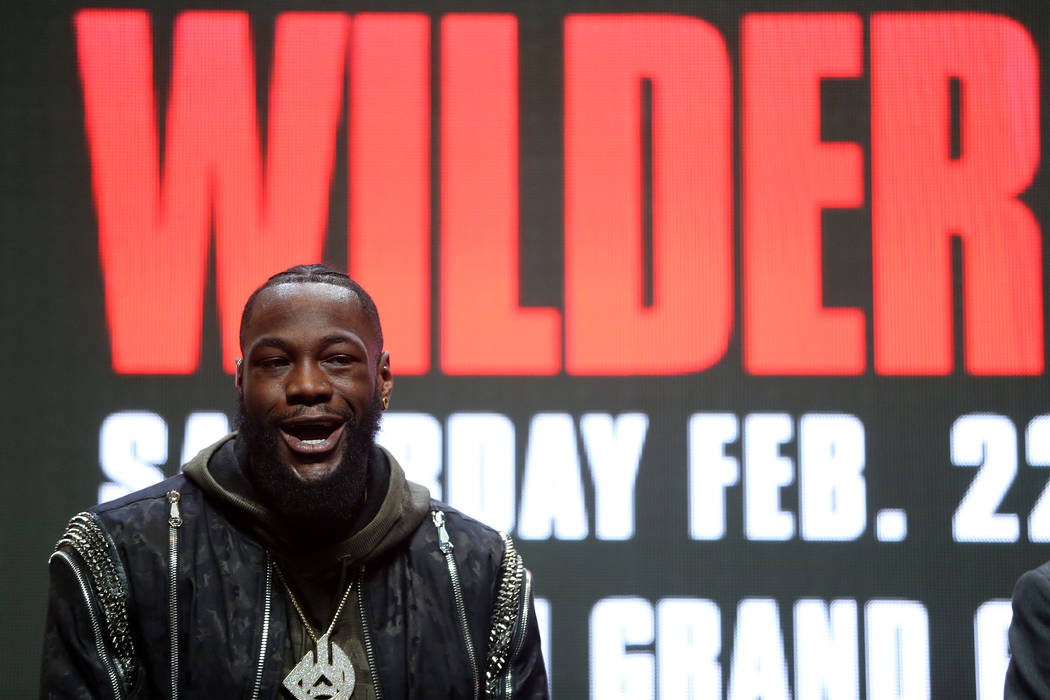 Heavyweight boxer Deontay Wilder during a press conference at the MGM Grand Garden Arena in Las ...