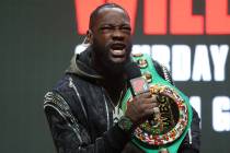 Heavyweight boxer Deontay Wilder during a press conference at the MGM Grand Garden Arena in Las ...