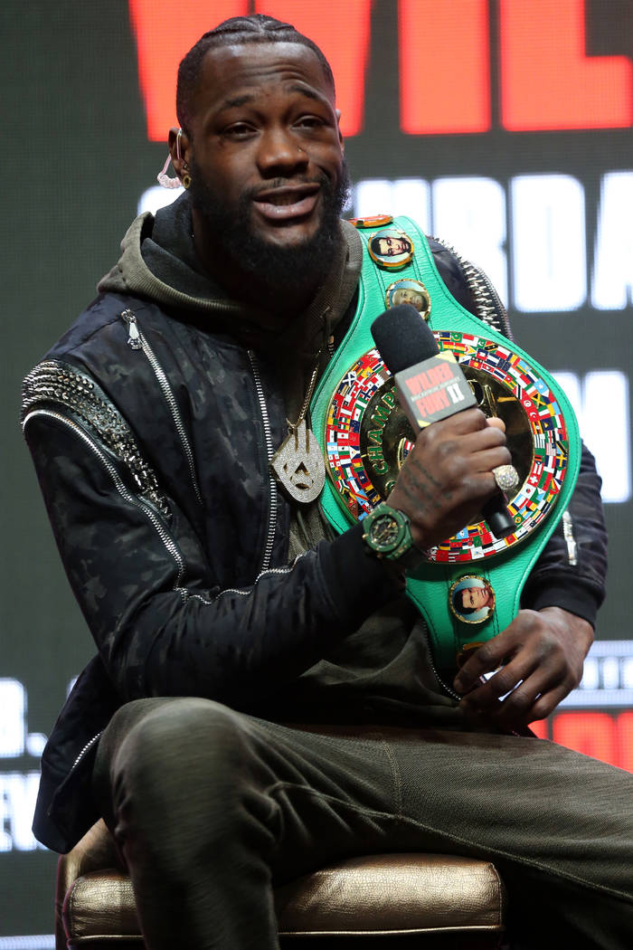 Heavyweight boxer Deontay Wilder during a press conference at the MGM Grand Garden Arena in Las ...