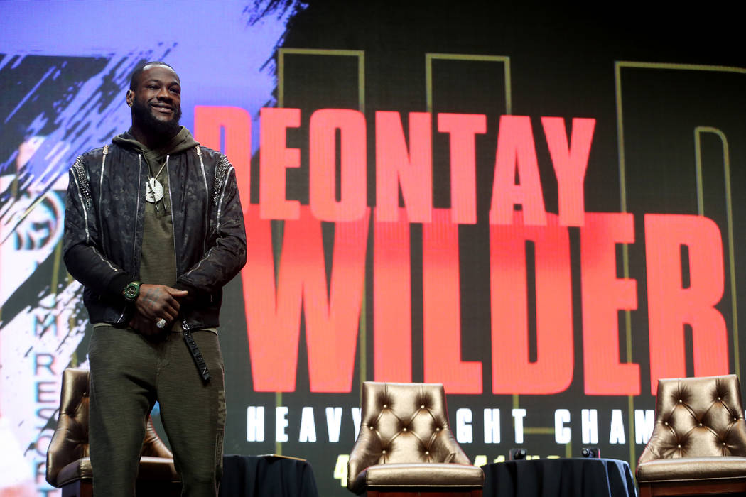 Heavyweight boxer Deontay Wilder during a press conference at the MGM Grand Garden Arena in Las ...