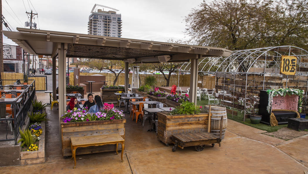 Courtyard dining area of the 18bin restaurant and bar on Monday, Jan. 20, 2020, in Las Vegas. ( ...