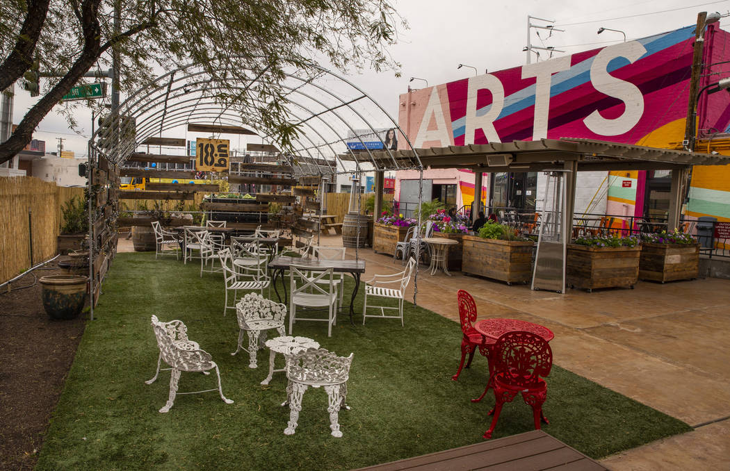 Courtyard dining area of the 18bin restaurant and bar on Monday, Jan. 20, 2020, in Las Vegas. ( ...