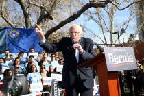 Vermont Sen. Bernie Sanders speaks during a rally at the UNLV Academic Mall in Las Vegas Tuesda ...