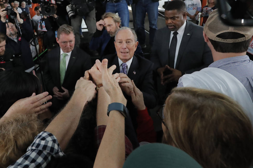 Democratic presidential candidate and former New York City Mayor Mike Bloomberg greets supporte ...