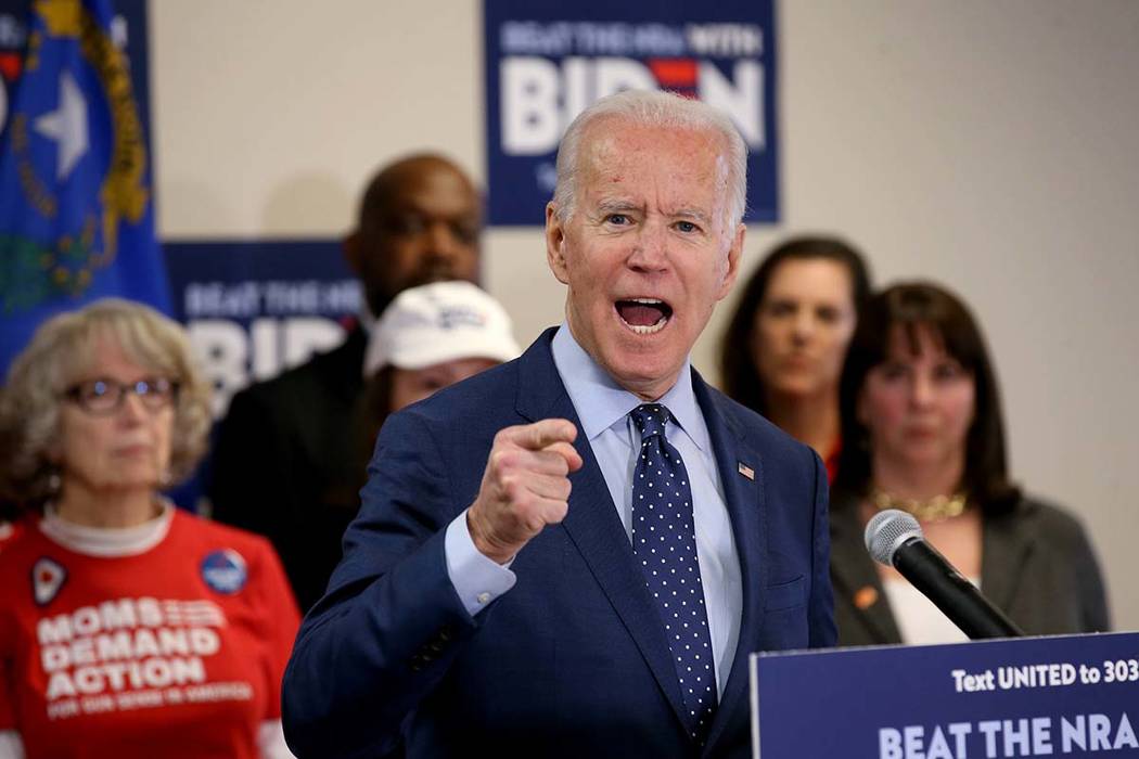 Former vice president and Democratic presidential candidate Joe Biden speaks at the Desert Bree ...