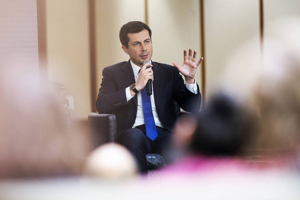 Democratic presidential candidate former South Bend Mayor Pete Buttigieg speaks during an event ...