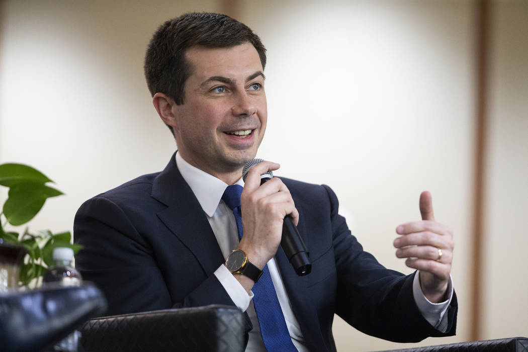Democratic presidential candidate former South Bend Mayor Pete Buttigieg speaks during an event ...